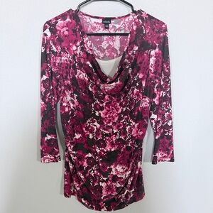 Rafaella Pink and Black Floral Cowl Neck Blouse